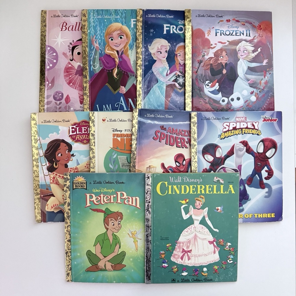 Little Golden Books Disney Frozen Elena Pan Cinderella Nemo Spider-Man Lot Of 10